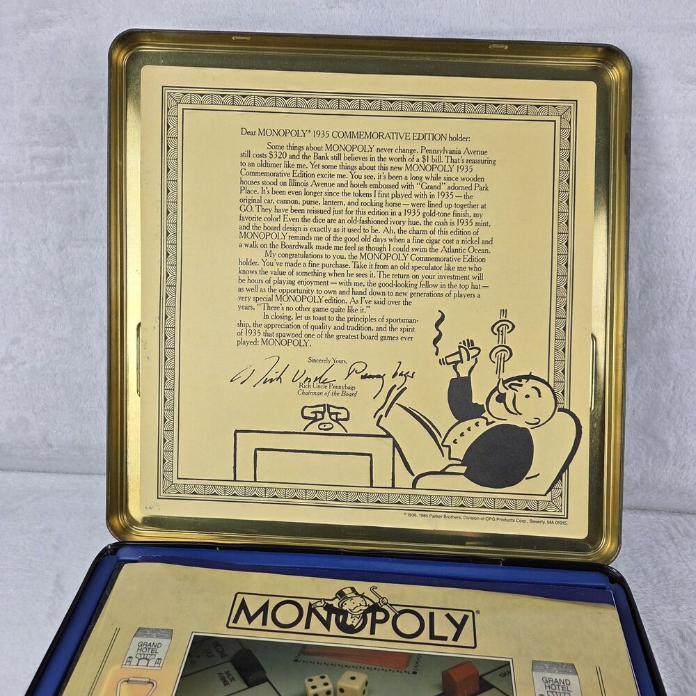 Vintage 1985 Monopoly 1935 Commemorative Tin Edition COMPLETE - Picture 3 of 15